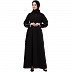 A-line abaya with piping at sleeves-Black-white